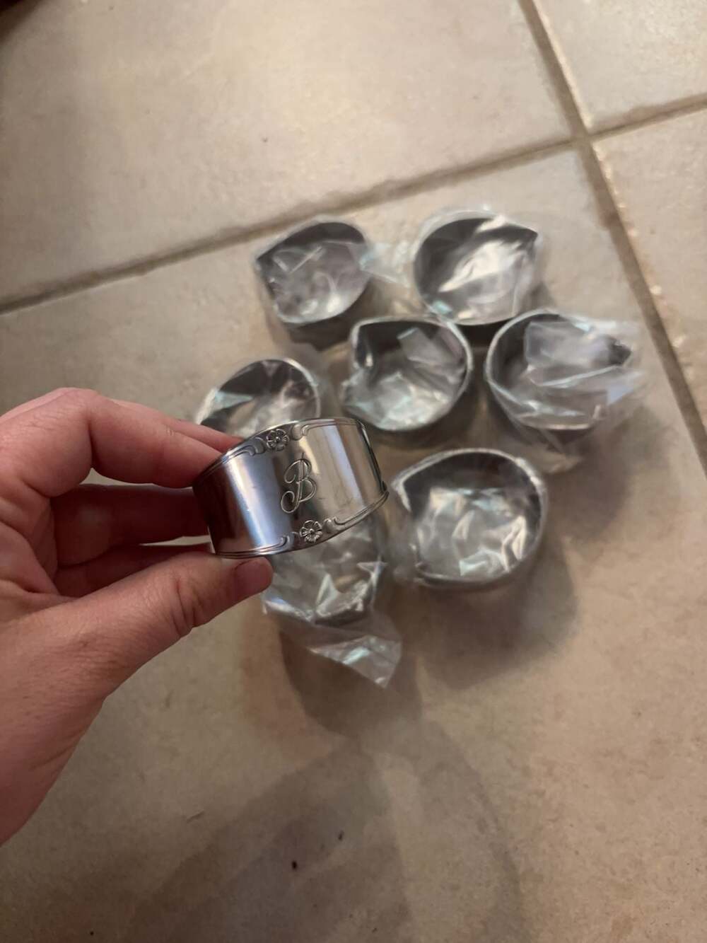 Customcraft Stainless Steel Monogram B Napkin Rings Set of 8